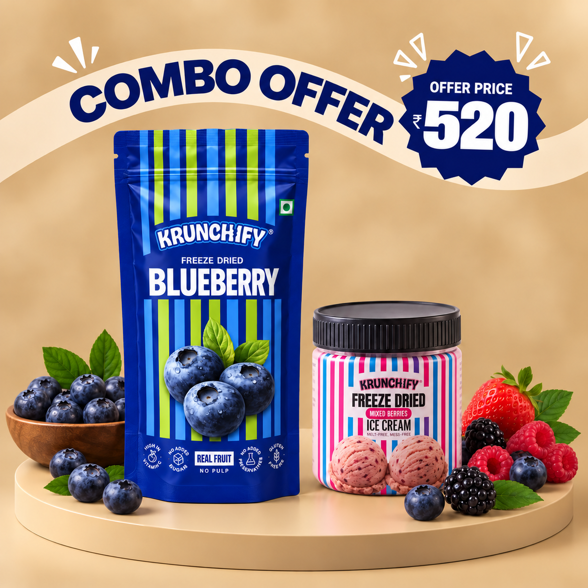 Freeze Dried Blueberry & Mixed Berries Ice Cream COMBO
