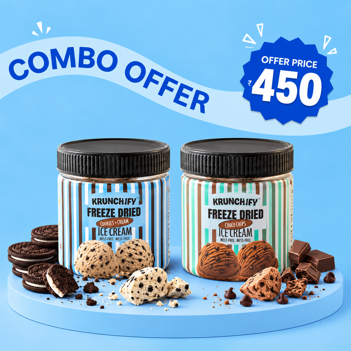 Double Trouble Freeze Dried Choco Chips & Cookies and Cream Ice Cream COMBO