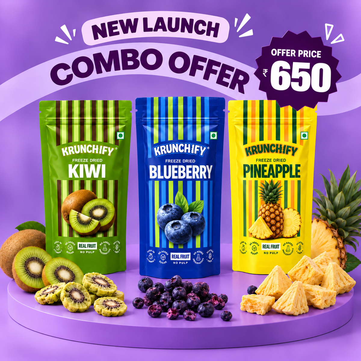 New Launch Combo - Freeze Dried Kiwi, Blueberry & Pineapple